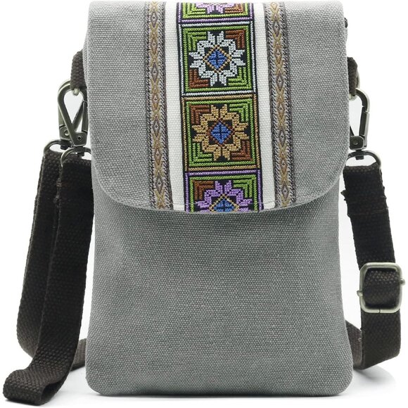Women's Light Grey Vintage Embroidered Cute Mini Cross Body Bag Small Handbags - Picture 1 of 6